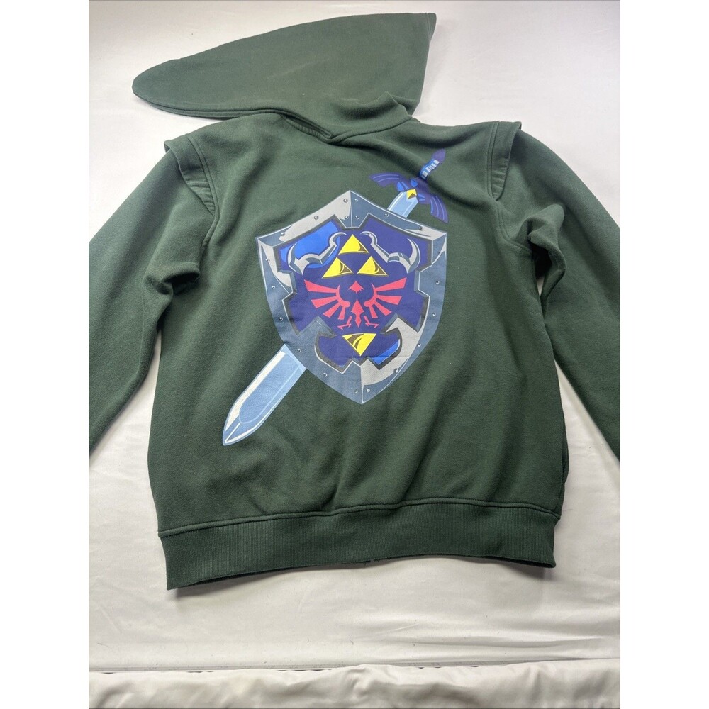 The Legends Of Zelda Green Zip Up W/ Link Hooded Style Hat. Size L. Nintendo.